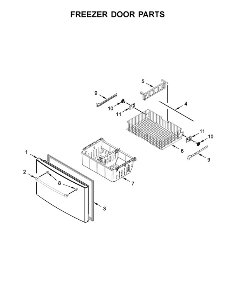Freezer Door Parts Diagram and Parts List for MFI2570FEW01  Maytag Refrigerator