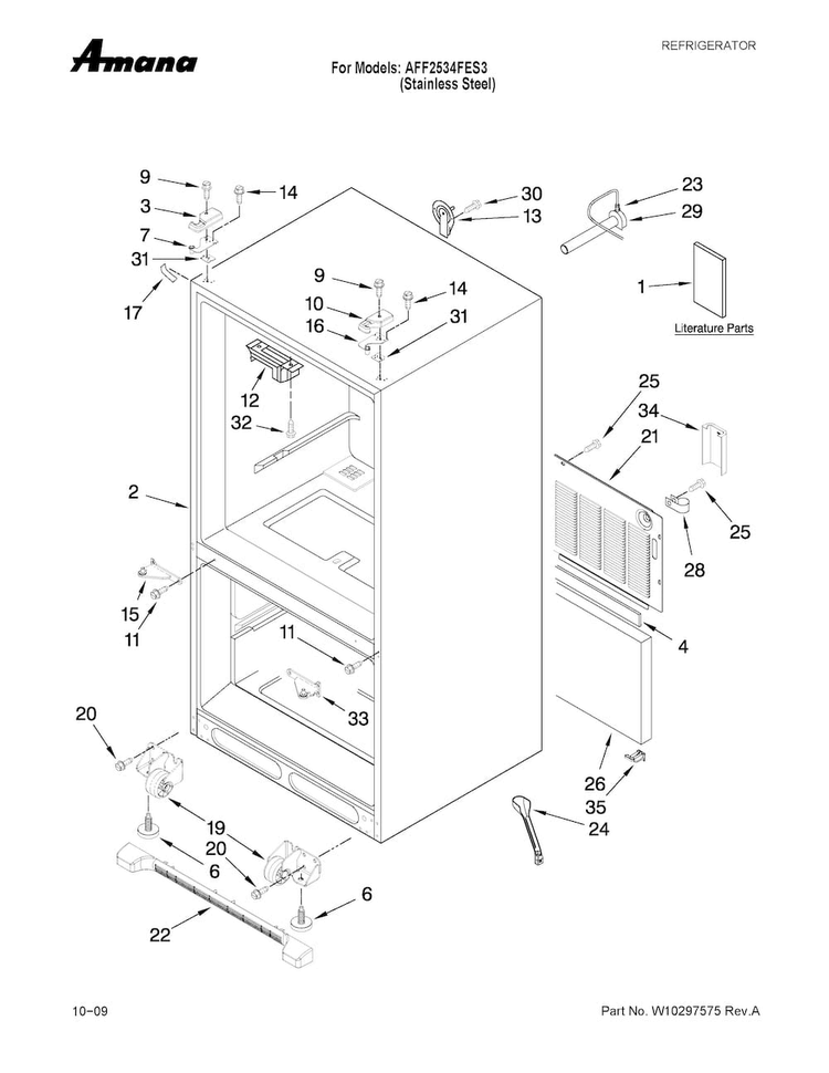 Cabinet Parts Diagram and Parts List for AFF2534FES3  Amana Refrigerator