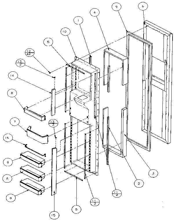Freezer Door Diagram and Parts List for 36051-P1122003W  Amana Refrigerator