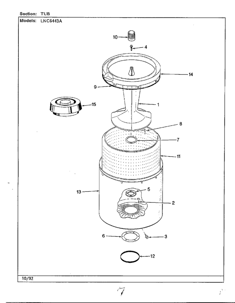 Tub Diagram and Parts List for 6443A  Norge Washer