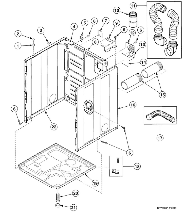 Cabinet Assy Diagram and Parts List for SDEZ07WF1500  Speed Queen Dryer