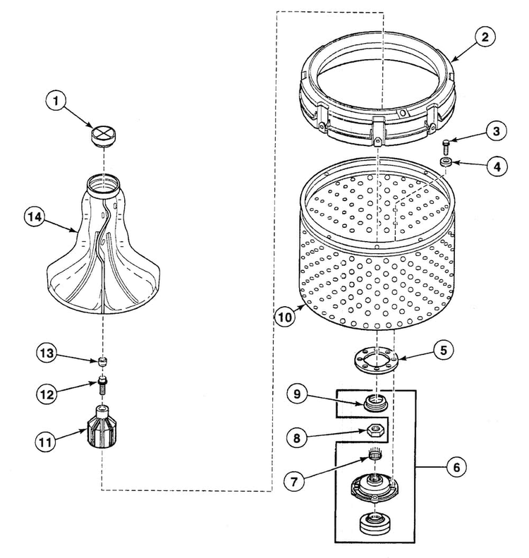 Agitator Diagram and Parts List for SWT2A0WN1124  Speed Queen Washer