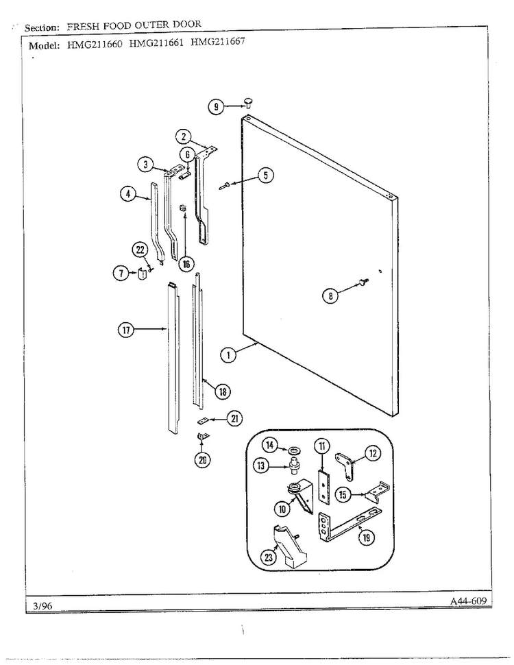Fresh Food Outer Door Diagram and Parts List for HMG211660  Admiral Refrigerator