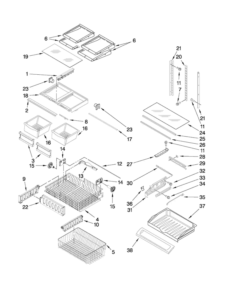Shelf Parts Diagram and Parts List for AFD2535DEW7  Amana Refrigerator