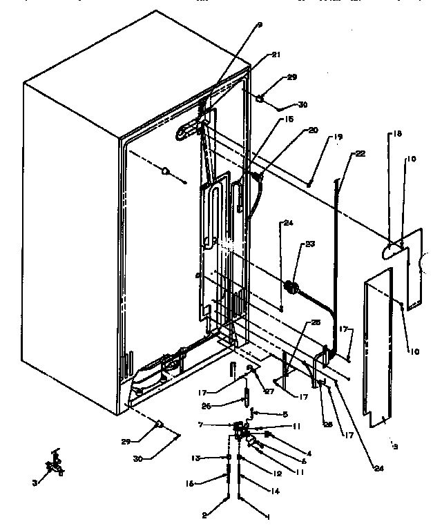 Rear Cabinet Diagram and Parts List for SXD25A-P1162436W  Amana Refrigerator
