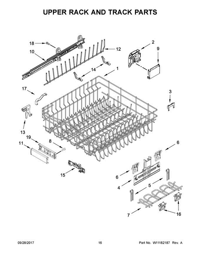 09 - Upper Rack And Track Parts Diagram and Parts List for JDTSS243GX0  Jenn-Air Dishwasher