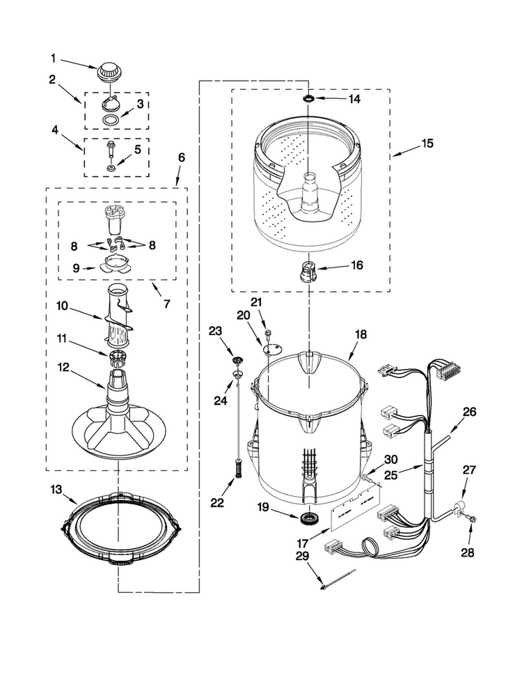 Basket And Tub Parts Diagram and Parts List for 4GMVWC100YQ0  Maytag Washer