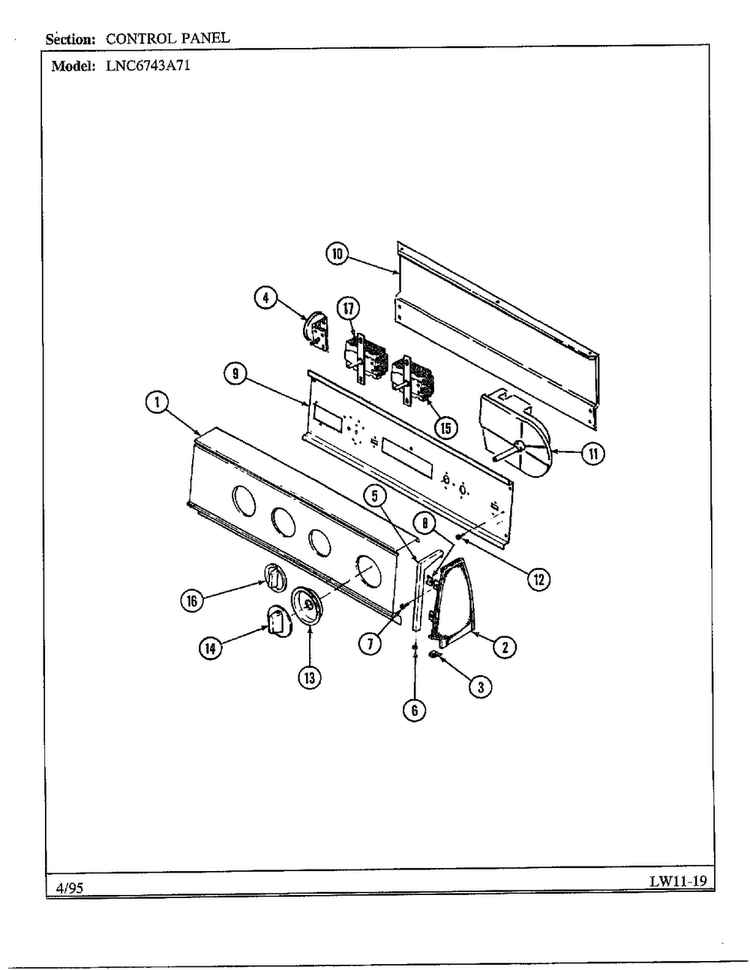 Control Panel Diagram and Parts List for 6743A71  Norge Washer