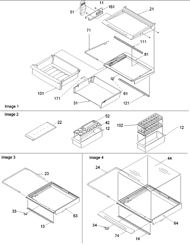 Deli, Shelves, Crisper Assy, Accessories Diagram and Parts List for AARS2304AC-PARS2304AC0  Amana Refrigerator