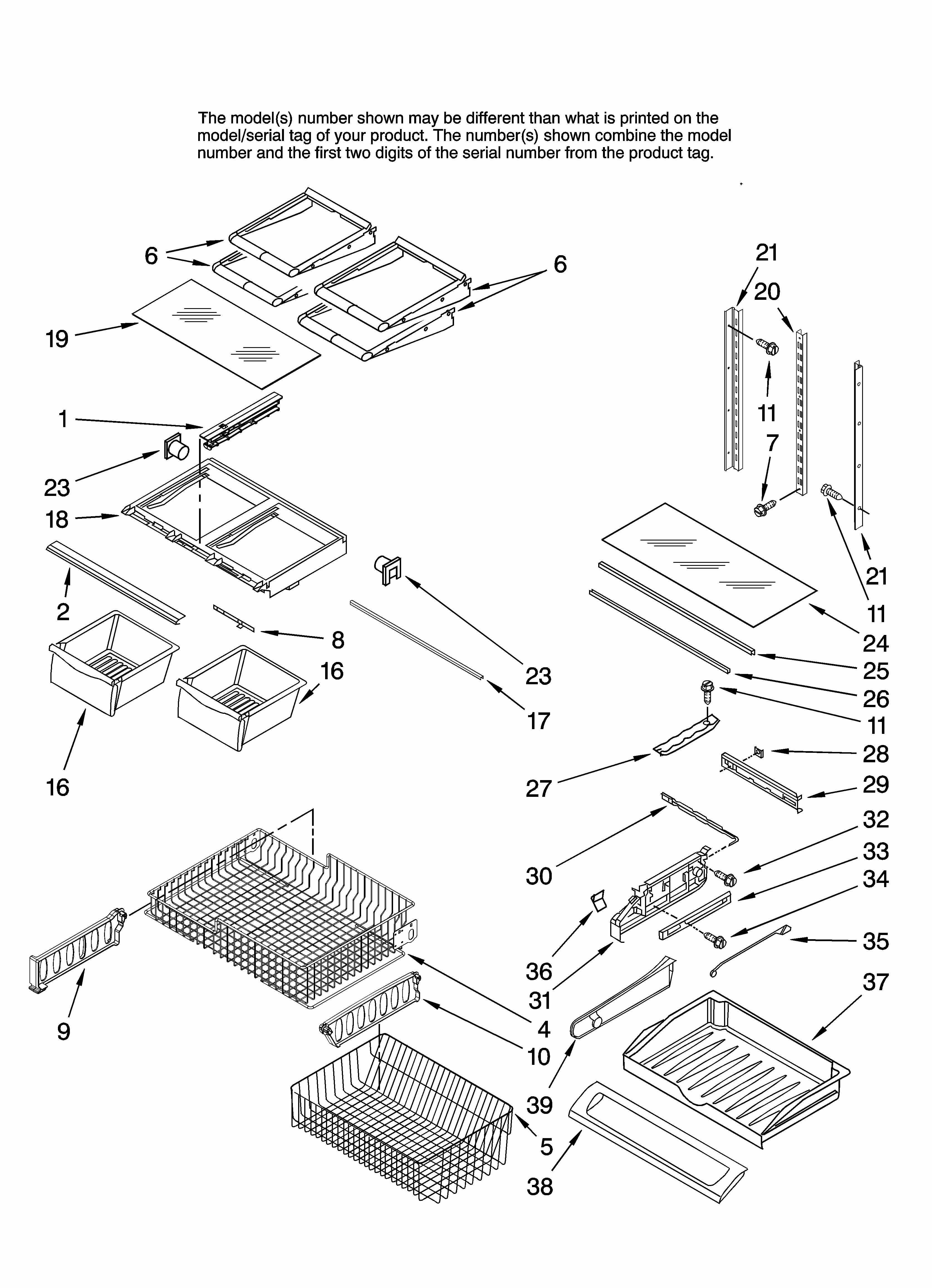 Shelf Parts Diagram and Parts List for MFF2558KES12  Maytag Refrigerator