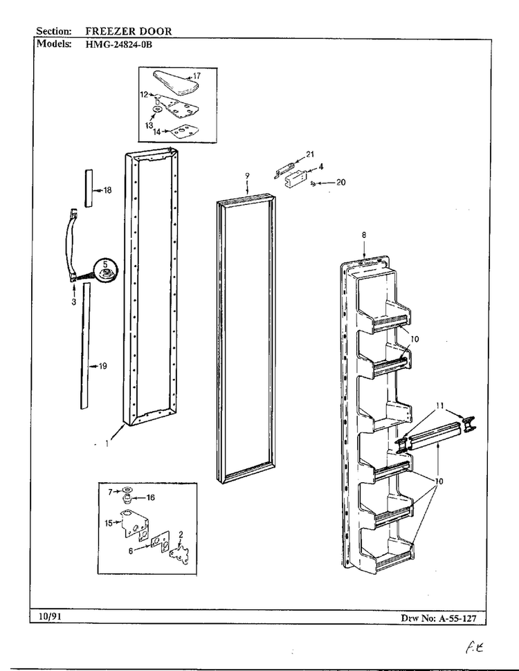 Freezer Door Diagram and Parts List for 24824-0A  Admiral Refrigerator