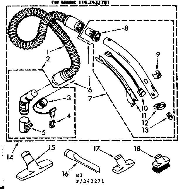 Attachment Parts Diagram and Parts List for 1162432781  Kenmore Canister Vacuum