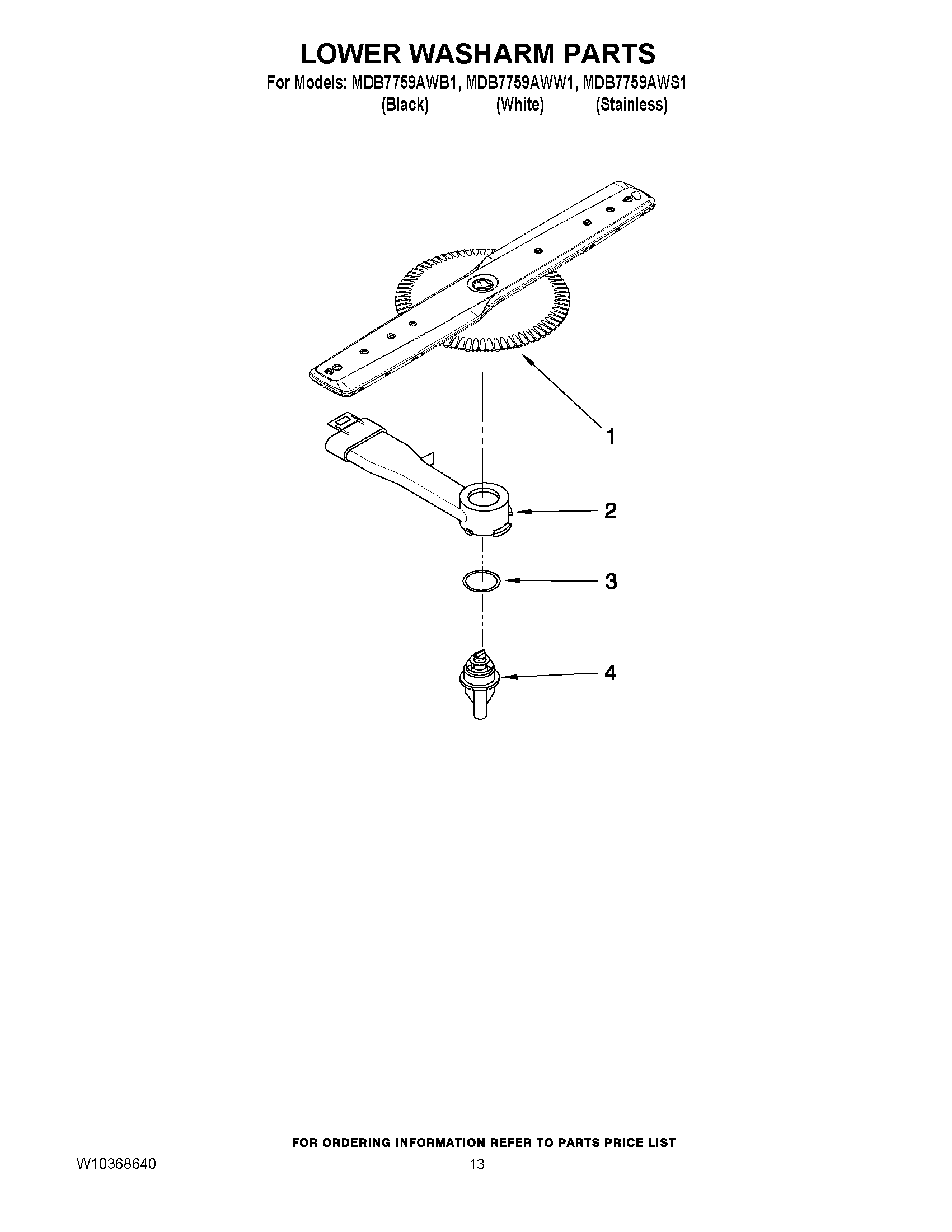 11 - LOWER WASHARM PARTS Diagram and Parts List for MDB7759AWW1  Maytag Dishwasher