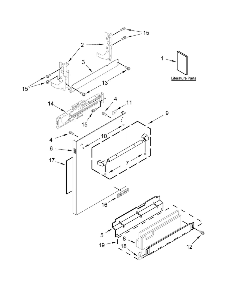 Door And Panel Parts Diagram and Parts List for JDB9000CWP1  Jenn-Air Dishwasher