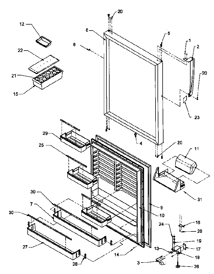 Ref Door Assy Diagram and Parts List for THI21S3L-P1194701WL  Amana Refrigerator