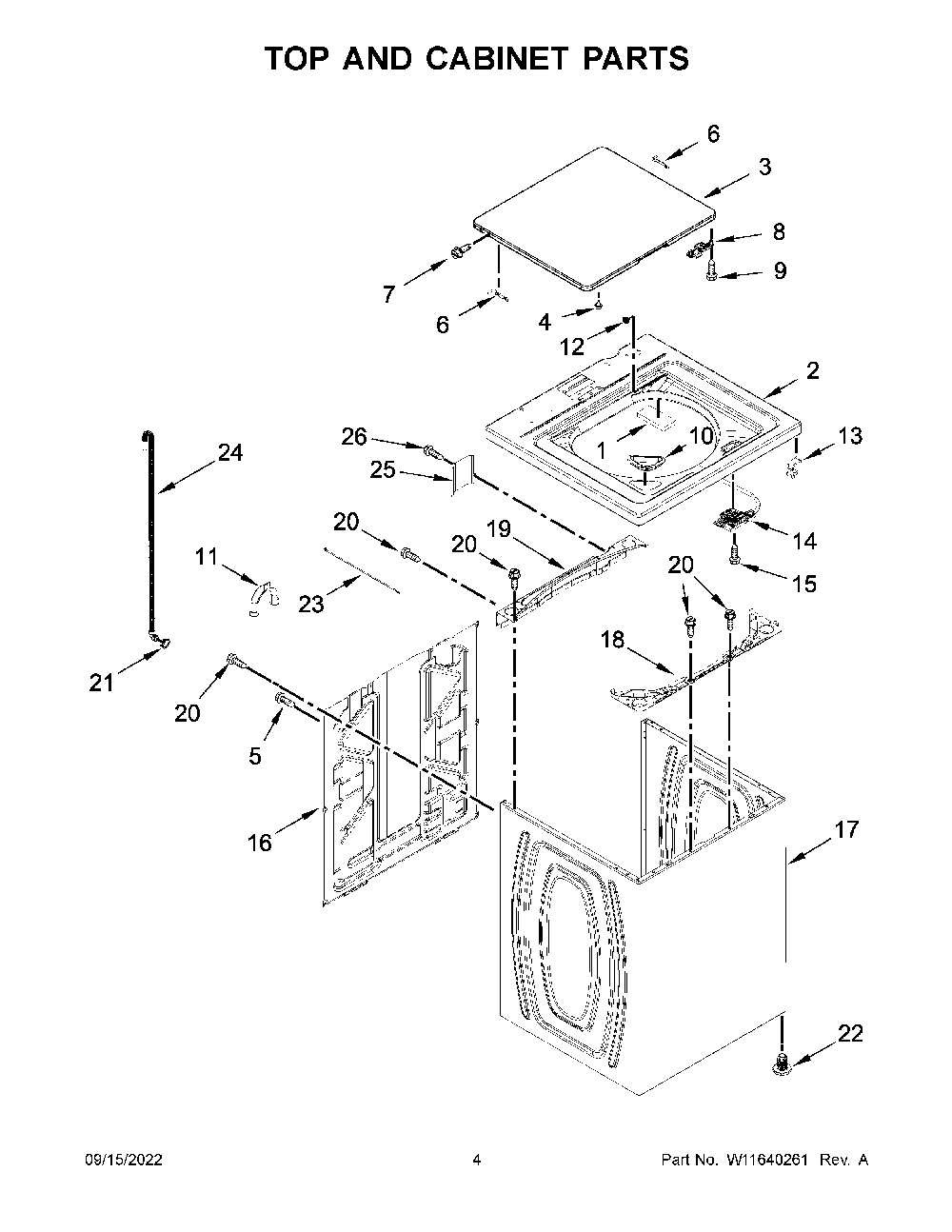 Top And Cabinet Parts Diagram and Parts List for 11020362813  Kenmore Washer