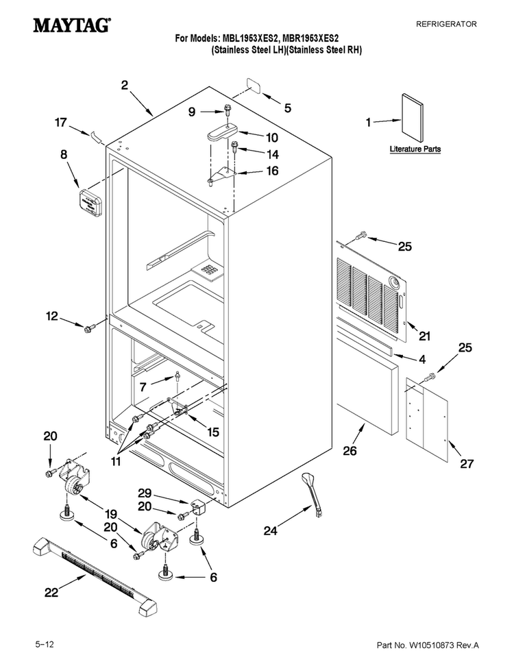 Cabinet Parts Diagram and Parts List for MBR1953XES2  Maytag Refrigerator