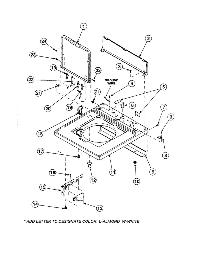 Cabinet Top/rear Panel Diagram and Parts List for CW8203W2-PCW8203W2B  Crosley Washer