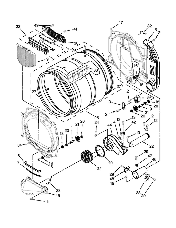 Bulkhead Parts Diagram and Parts List for MDG25PDAWW2  Maytag Dryer