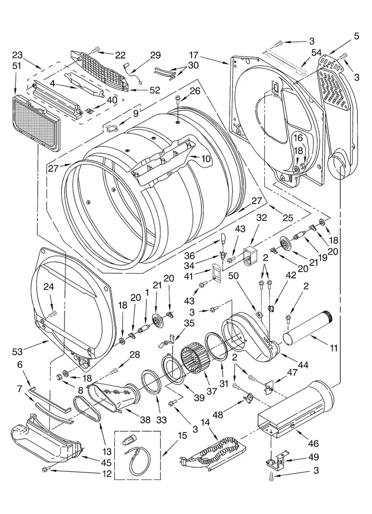 Dryer Bulkhead Parts Diagram and Parts List for MET3800TW2  Maytag Washer Dryer Combo