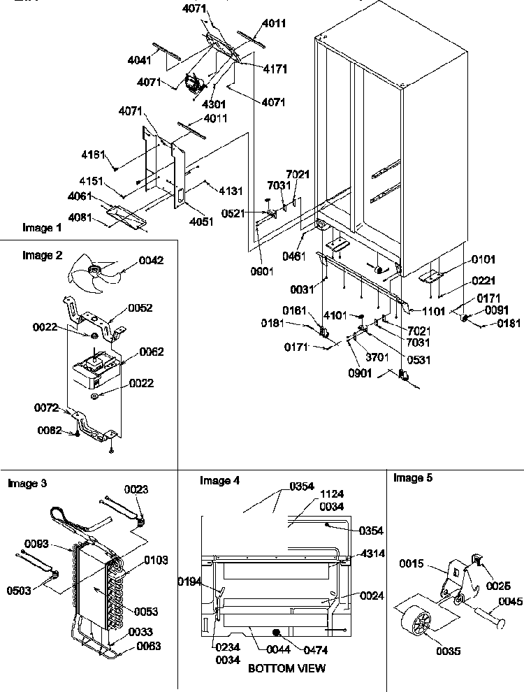 Drain System, Rollers, And Evaporator Assy Diagram and Parts List for SX322S2W-P1307302WW  Amana Refrigerator