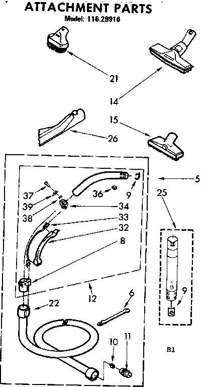 Attachment Parts Diagram and Parts List for 11629916  Kenmore Canister Vacuum