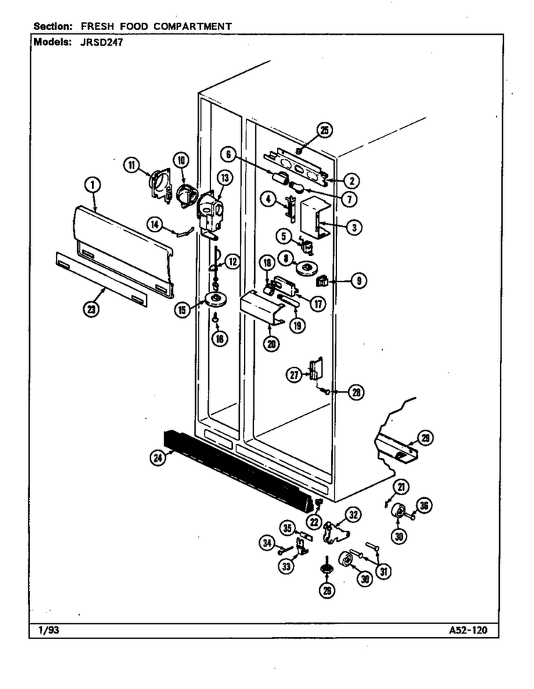 Fresh Food Compartment Diagram and Parts List for JRSD247-DQ85A  Amana Refrigerator