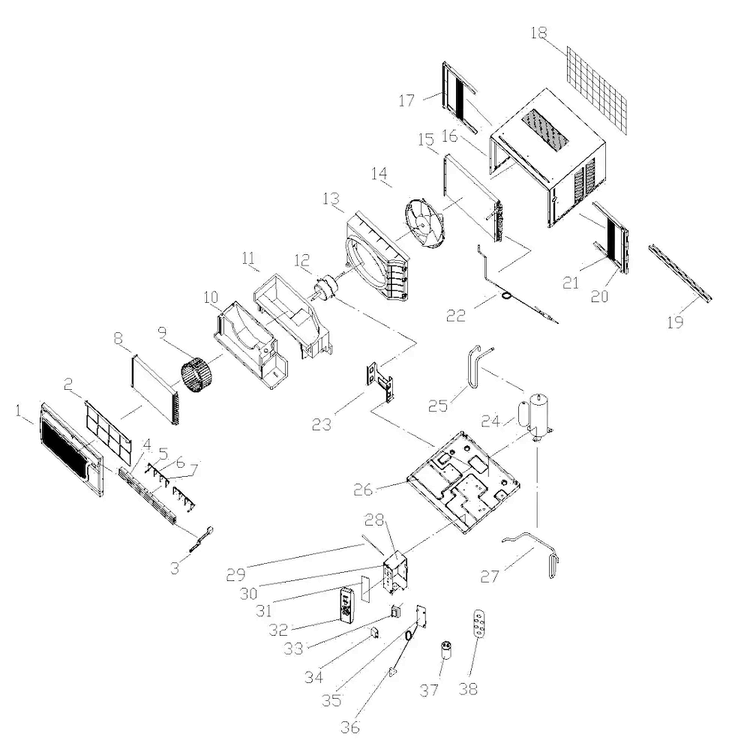 Cabinet Parts Diagram and Parts List for AAW-08CR1FHU  Admiral Air Conditioner