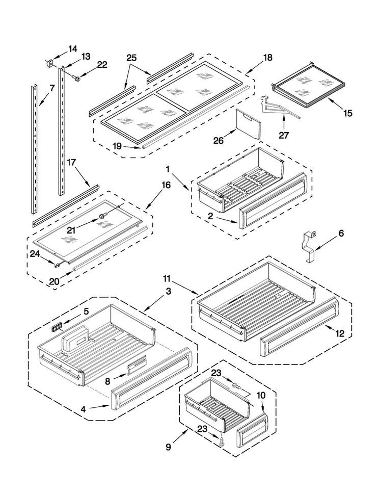 Shelf Parts Diagram and Parts List for JB36SSFXLA00  Jenn-Air Refrigerator