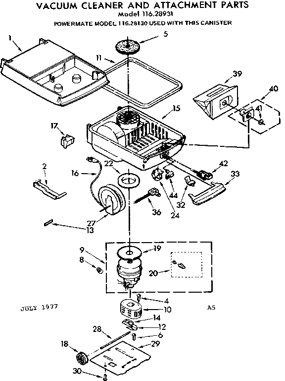 Base Assembly Diagram and Parts List for 11628931  Kenmore Canister Vacuum