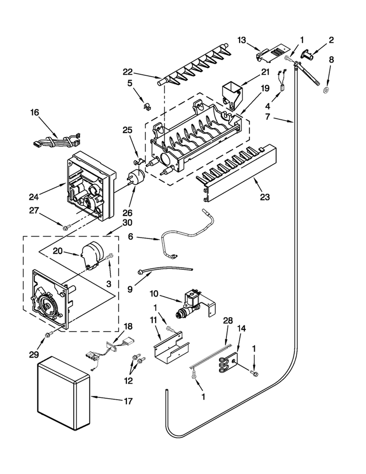 Icemaker Parts Diagram and Parts List for JB36NXFXRW02  Jenn-Air Refrigerator