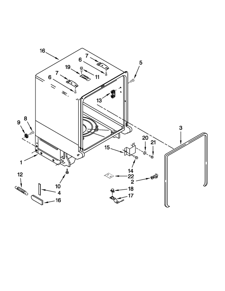 Tub And Frame Parts Diagram and Parts List for MDB4630AWB0  Maytag Dishwasher