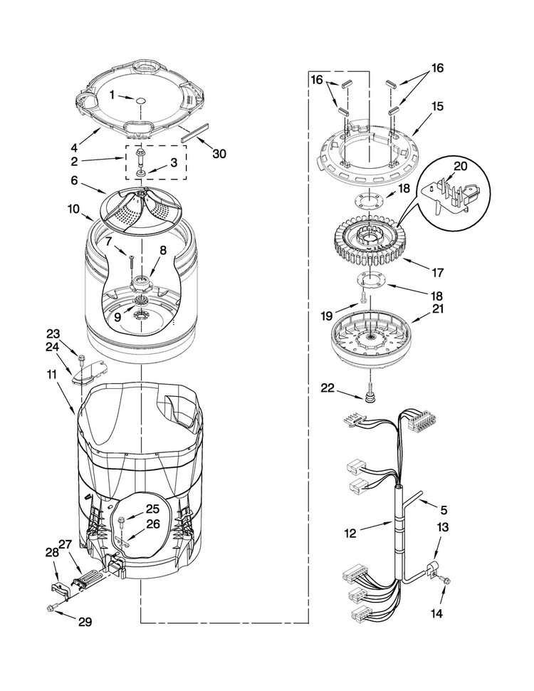Motor, Basket And Tub Parts Diagram and Parts List for MVWB850WL1  Maytag Washer