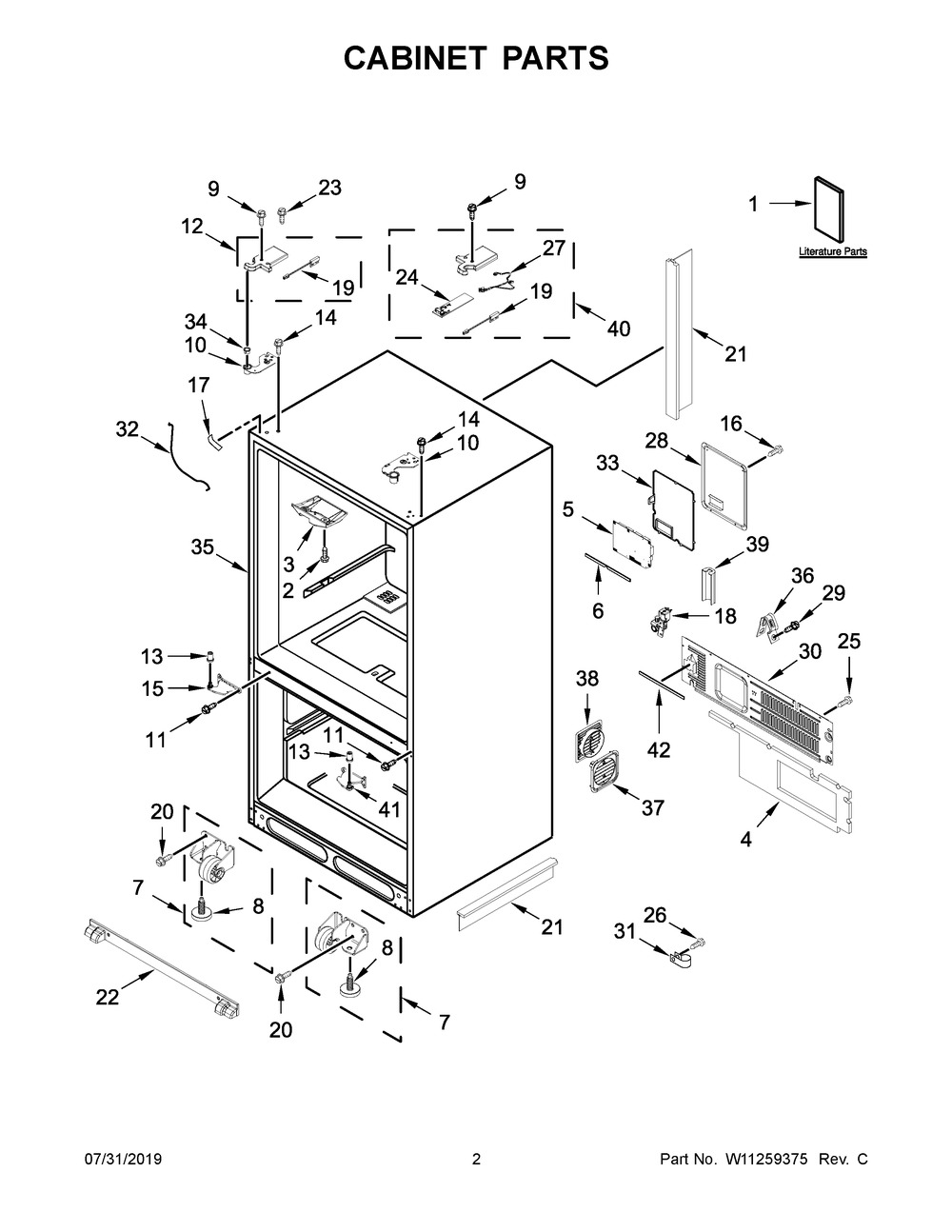 Cabinet Parts Diagram and Parts List for JFFCC72EFS02  Maytag Refrigerator
