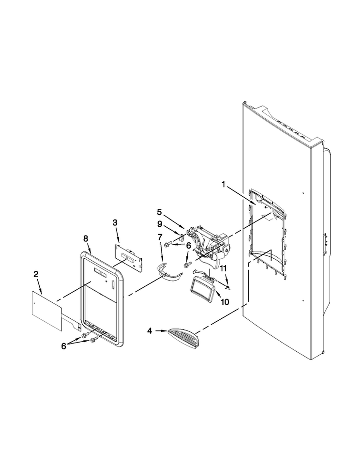 Dispenser Front Parts Diagram and Parts List for MFI2269VEM9  Maytag Refrigerator