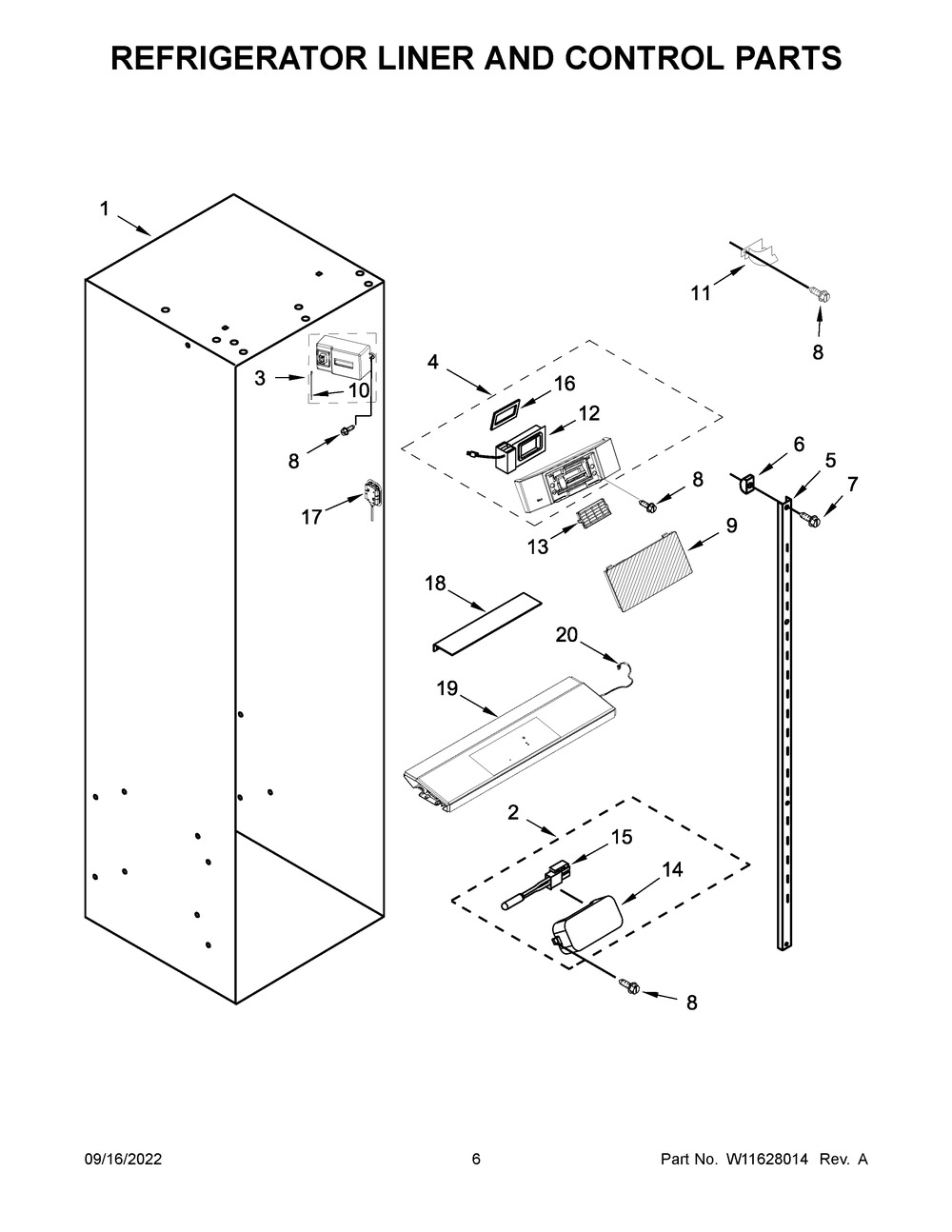 Refrigerator Liner And Control Parts Diagram and Parts List for JBSFS48NMX00  Jenn-Air Refrigerator