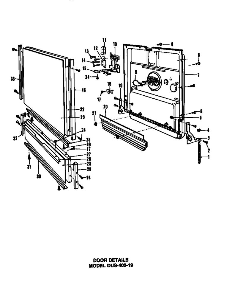 Door Details 3 Diagram and Parts List for DUS-414-19  Maytag Dishwasher