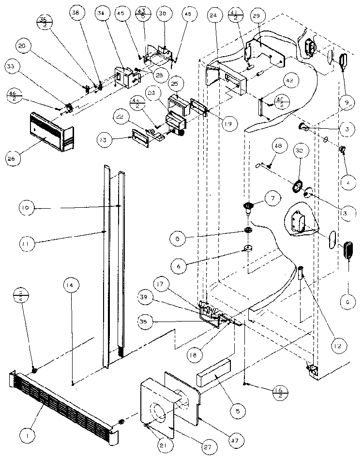 Refrigerator/freezer Controls And Cabinet Diagram and Parts List for 36511-P1121603W  Amana Refrigerator