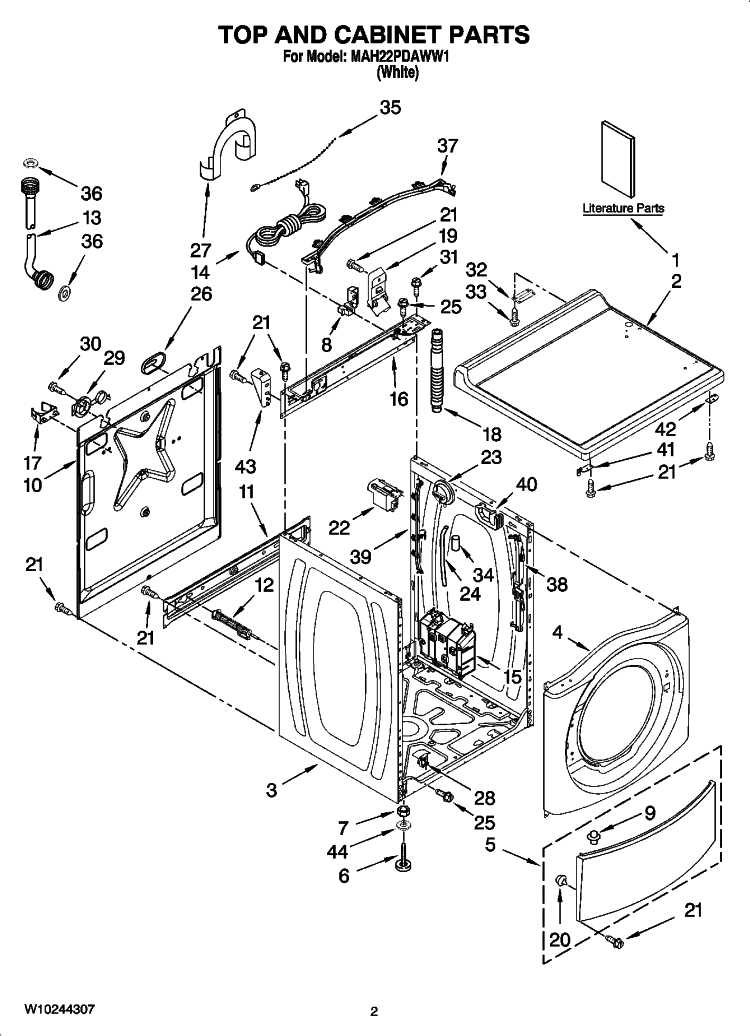 TOP AND CABINET PARTS Diagram and Parts List for MAH22PDAWW1  Maytag Washer