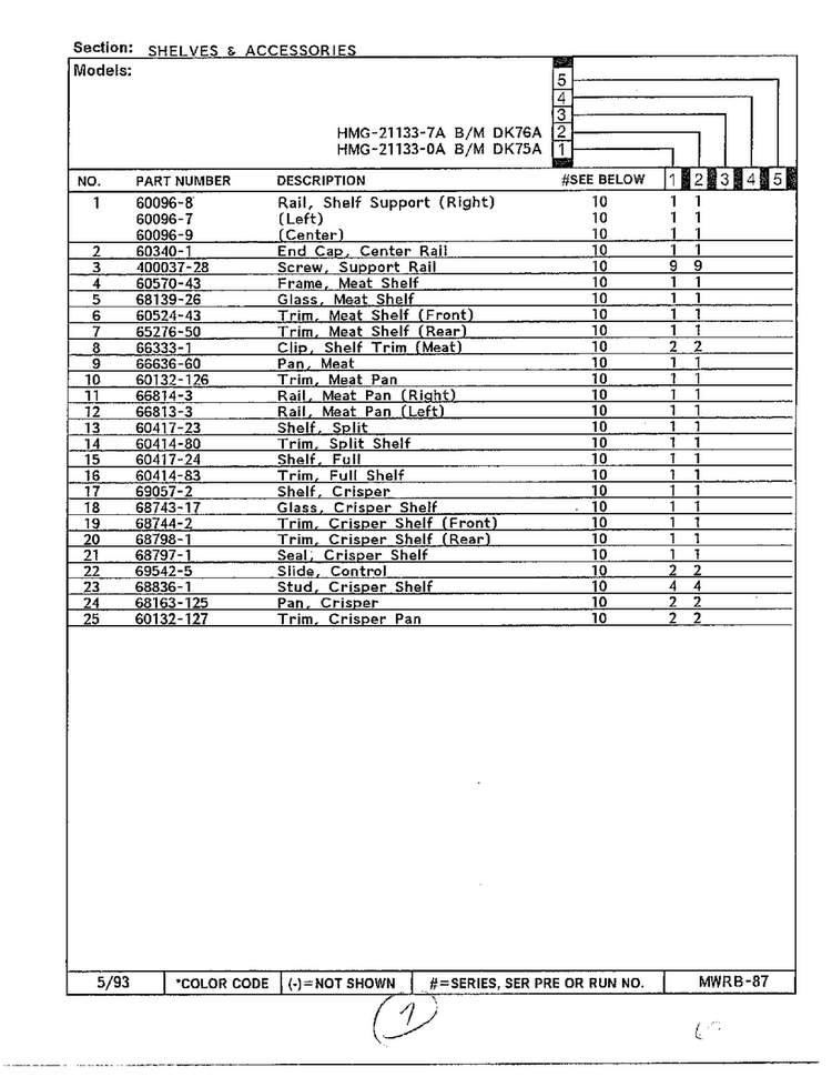 Shelves And Accessories Page 2 Diagram and Parts List for 21133-A  Admiral Refrigerator