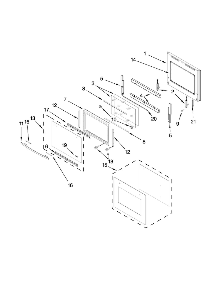 Lower Oven Door Diagram and Parts List for JJW3830WB02  Jenn-Air Wall Oven
