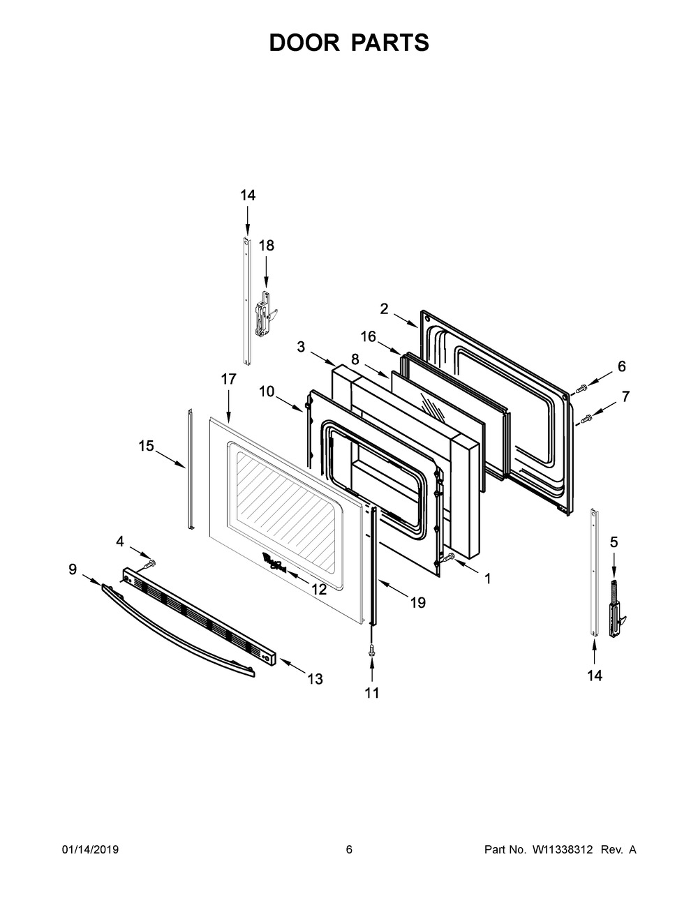 Door Parts Diagram and Parts List for YAES6603SFS2  Maytag Range
