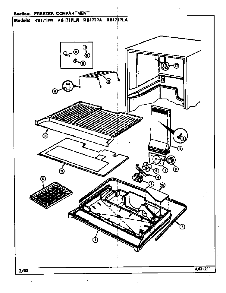 Freezer Compartment Diagram and Parts List for RB171PLA DG22A Magic Chef Refrigerator