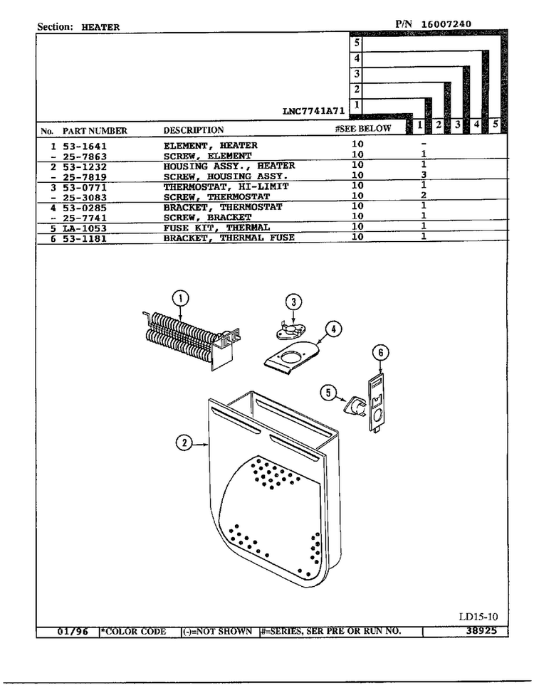Heater Diagram and Parts List for 7741A71  Norge Dryer