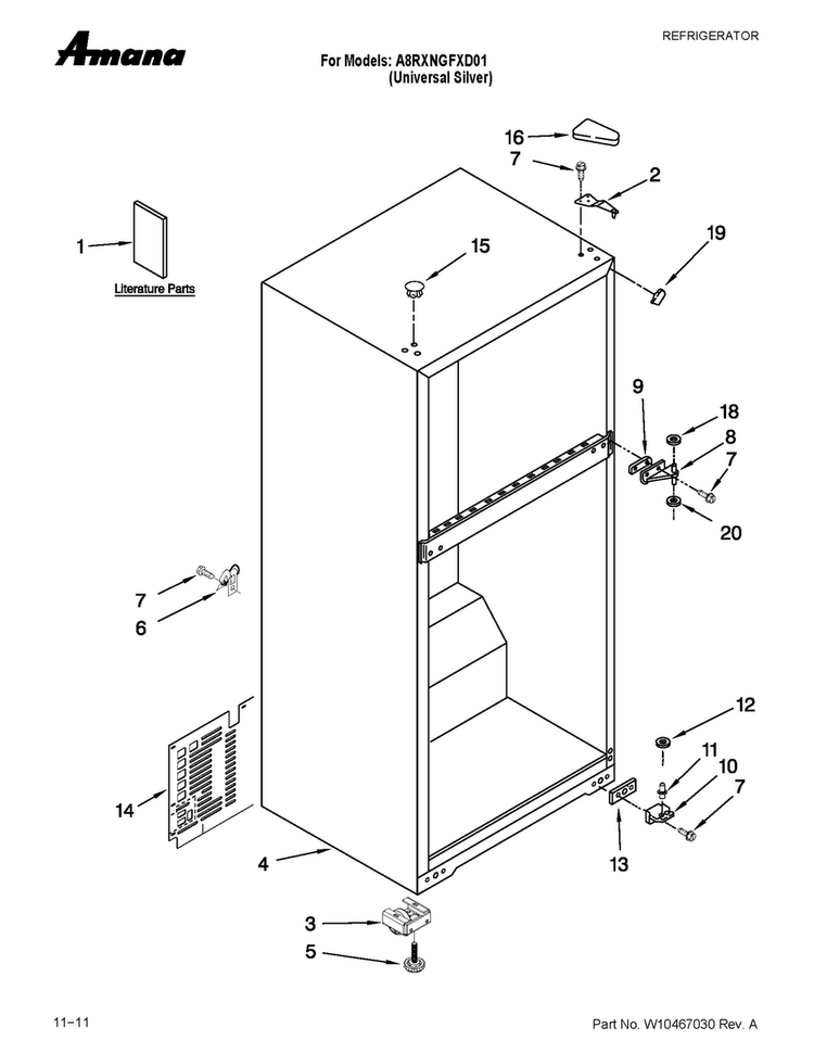 Cabinet Parts Diagram and Parts List for A8RXNGFXD01  Amana Refrigerator