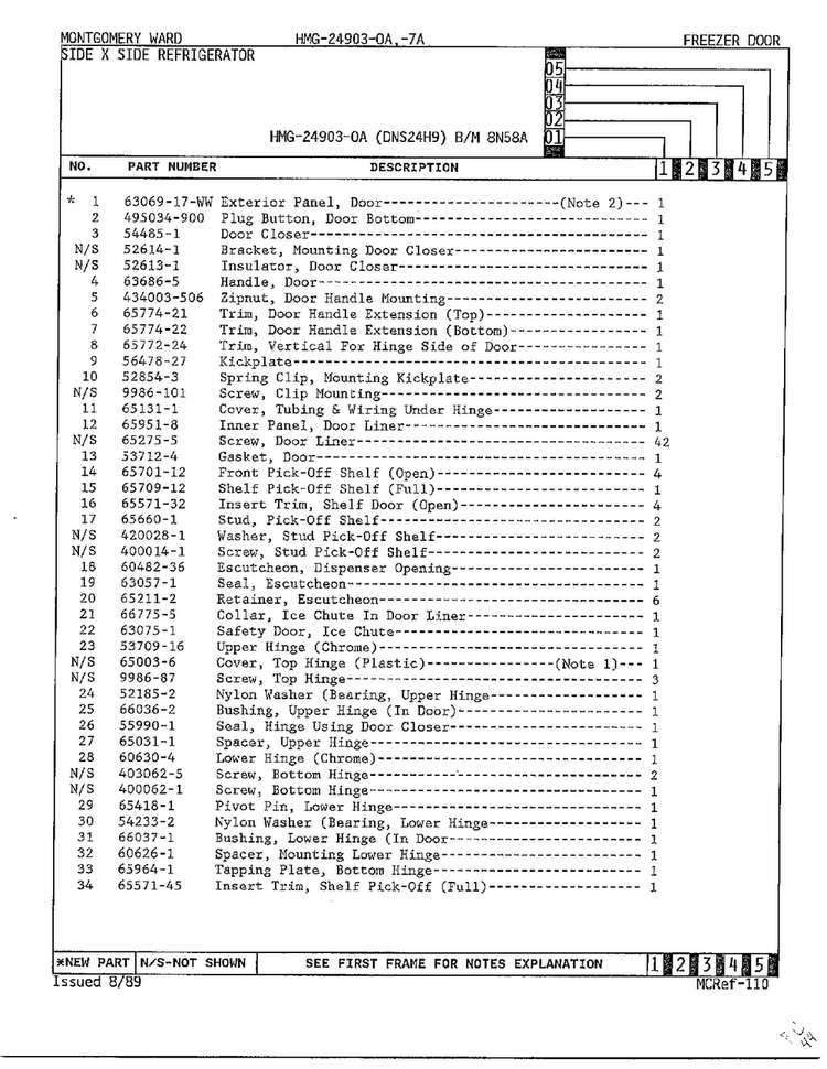 Freezer Door Page 2 Diagram and Parts List for 24903-OA  Admiral Refrigerator