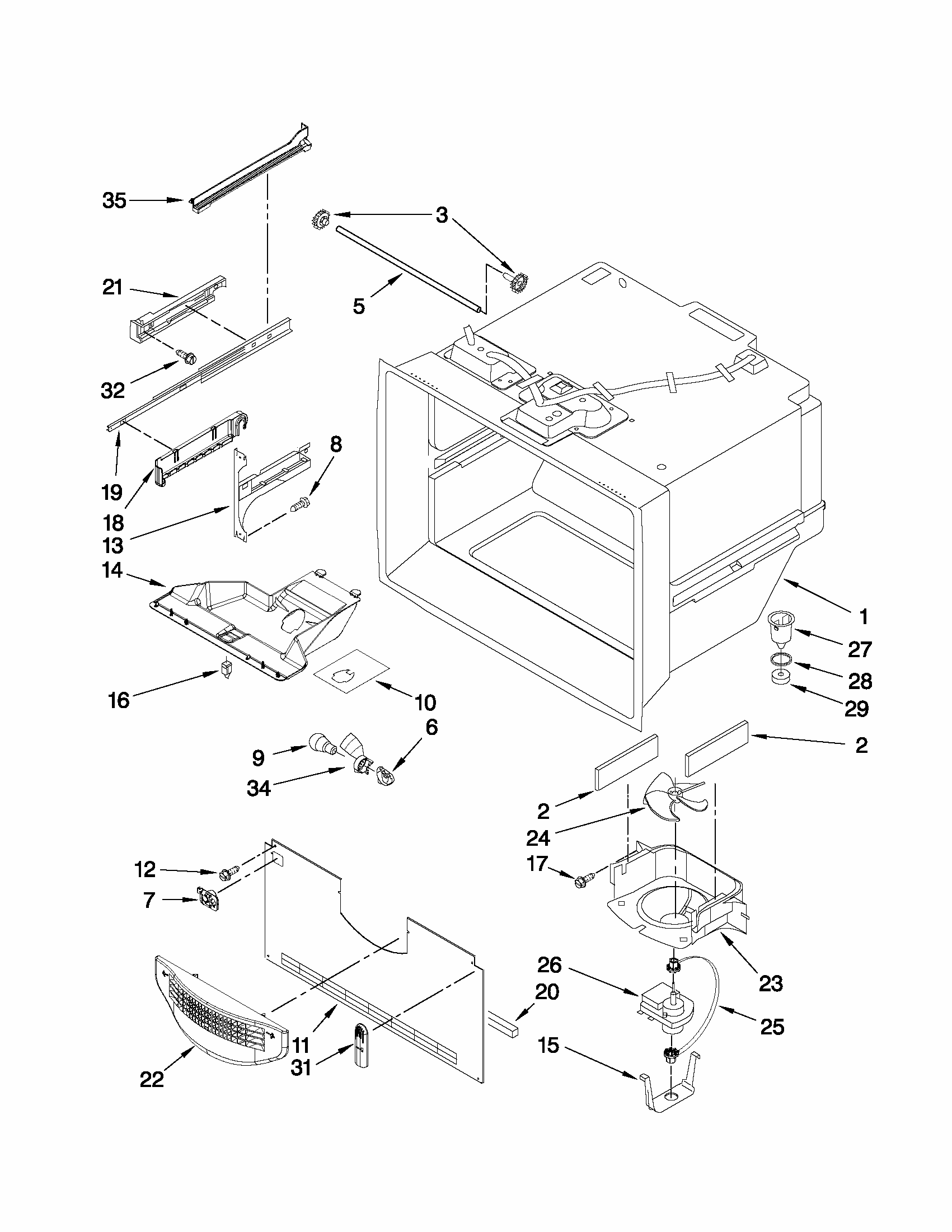 Freezer Liner Parts Diagram and Parts List for G37025PEAS5  Maytag Refrigerator