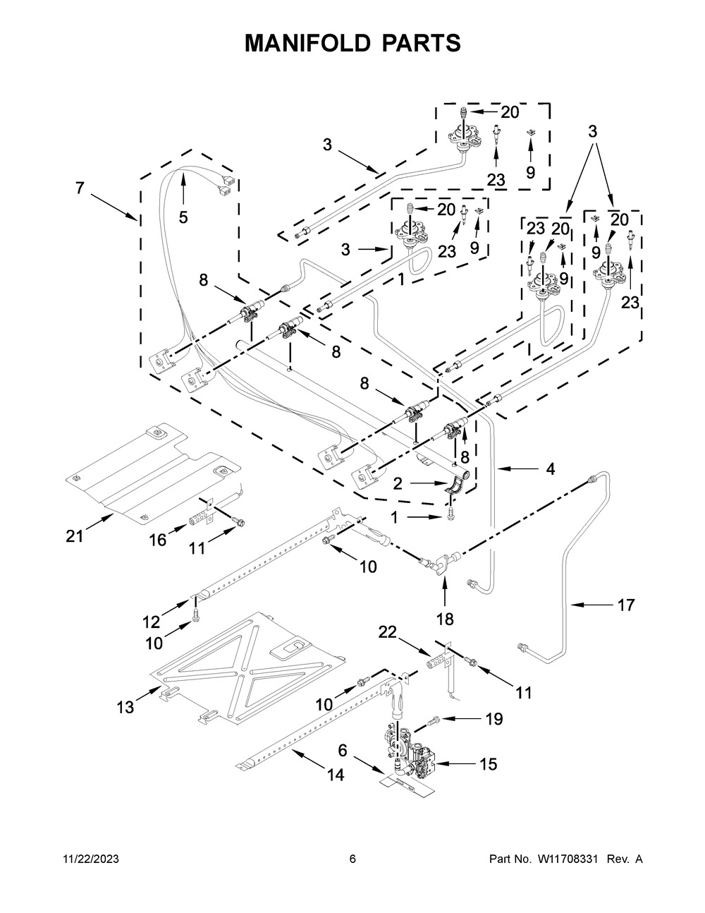 Manifold Parts Diagram and Parts List for AGR6603SMS1  Amana Range