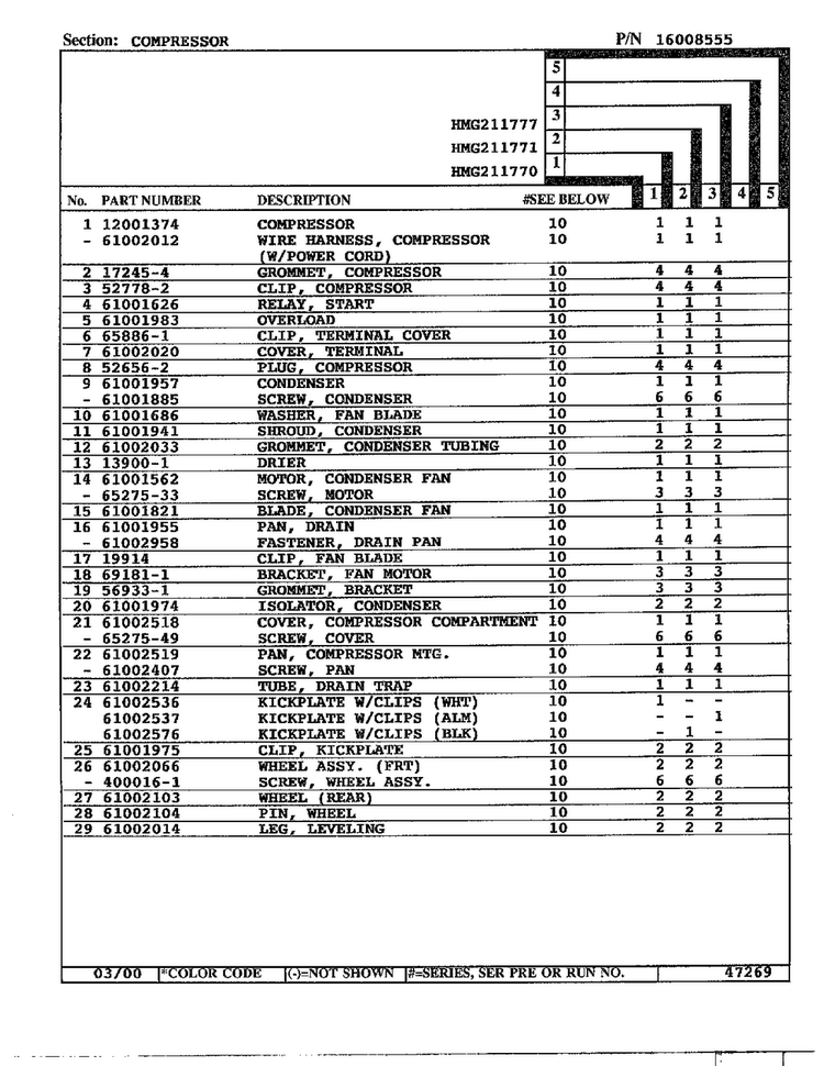 Compressor Page 2 Diagram and Parts List for HMG211770  Admiral Refrigerator