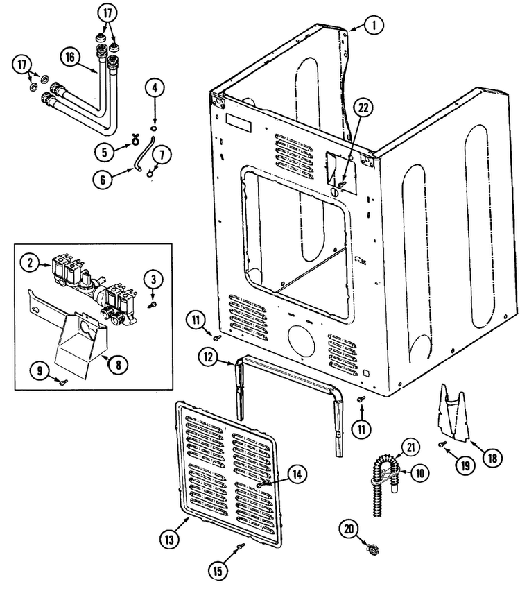 Cabinet-rear Diagram and Parts List for PVTEST1Q  Maytag Washer